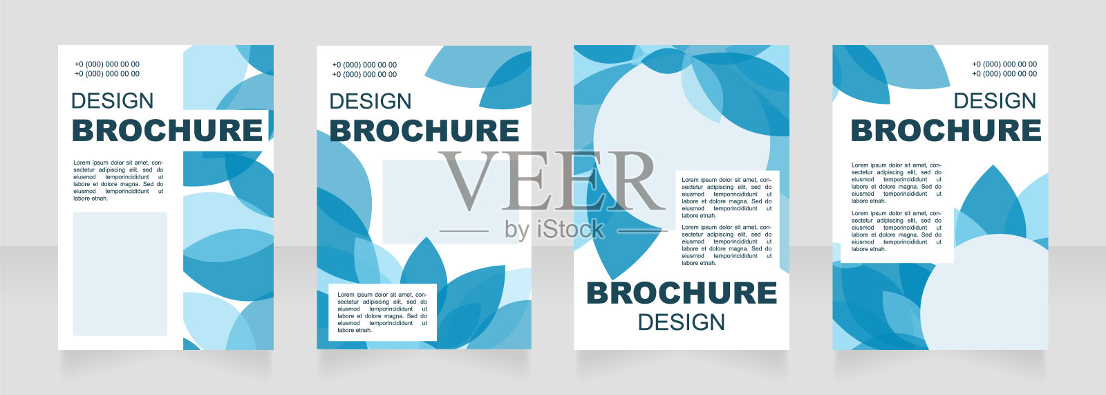 创意蓝空白宣传册布局设计。叶子装饰。垂直海报模板设置为文本的空复制空间。预先制作的公司报告收集。可编辑的传单纸页设计模板素材