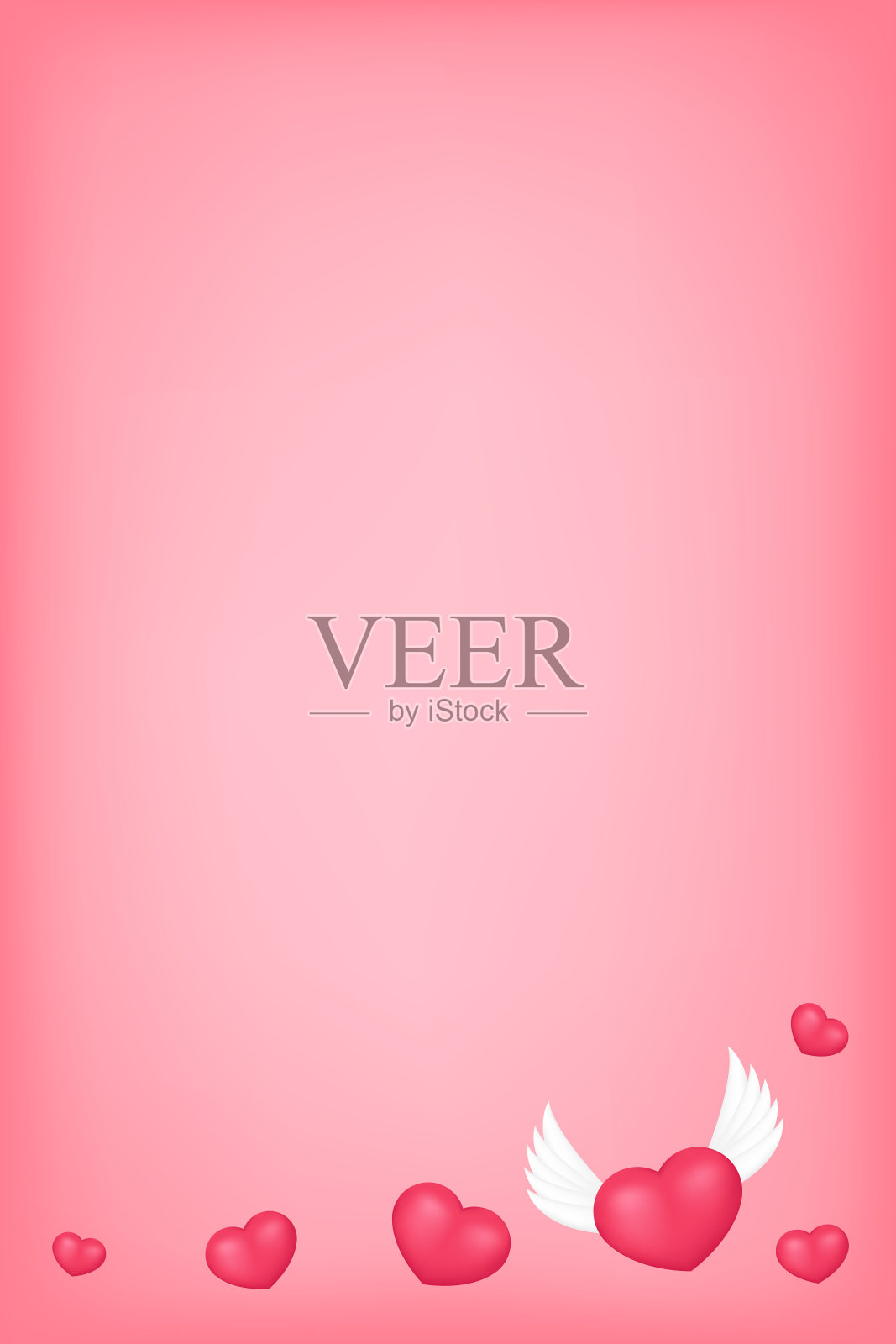 粉红色背景上的红心。情人节贺卡的概念。插画图片素材