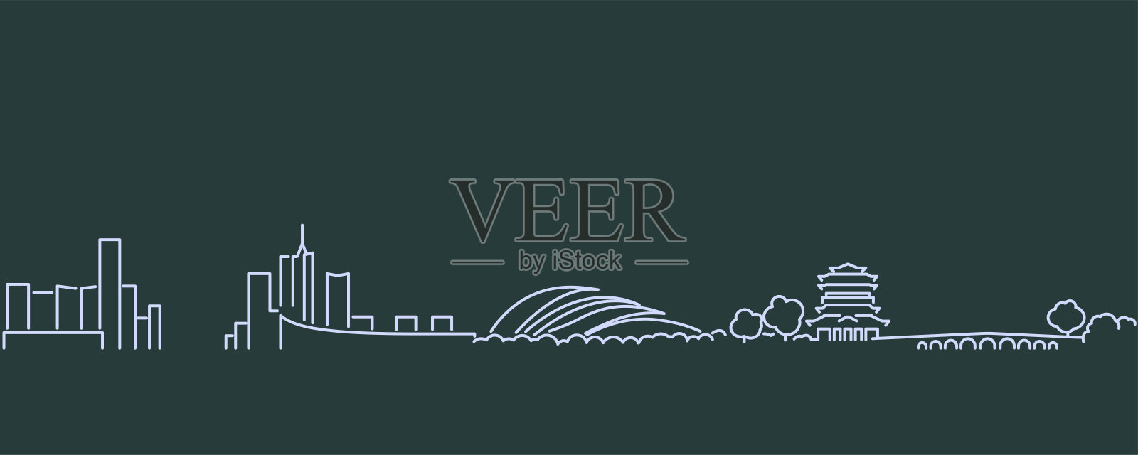 合肥单线天际线概况插画图片素材