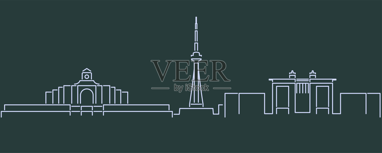 长春单线天际线轮廓插画图片素材