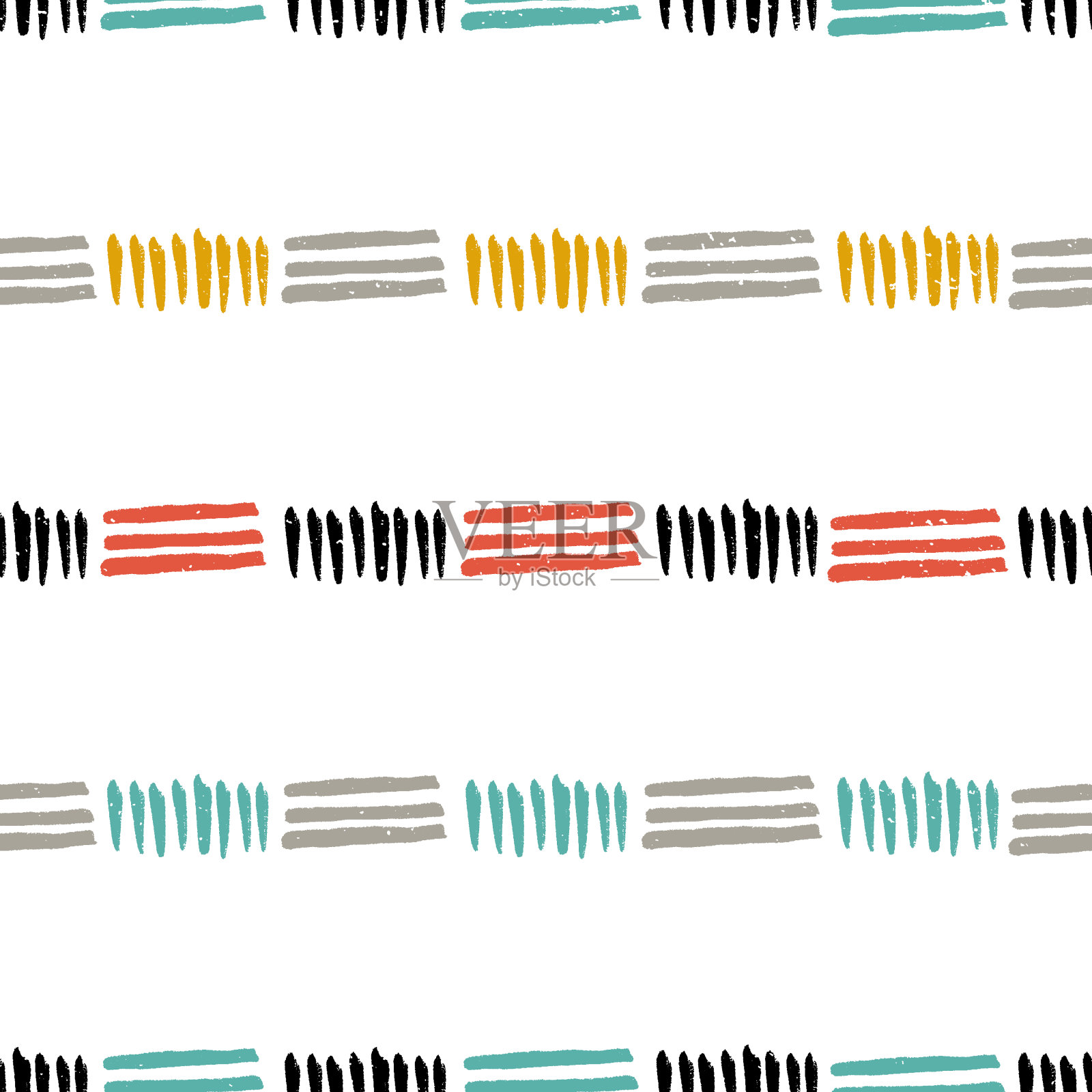 传统的美国西南部印第安人风格，纳瓦霍风格，阿兹特克风格，西部蛮荒的无缝图案。部落几何印花与抽象的手绘纹理条纹。民族图案壁纸、织物、纺织品。插画图片素材