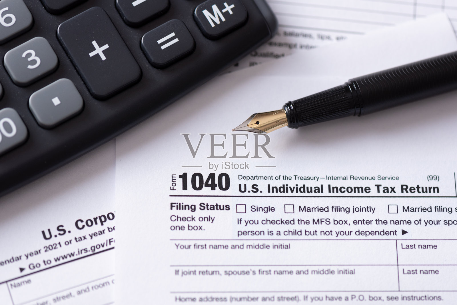 美国1040税表的纳税申报单概念照片摄影图片