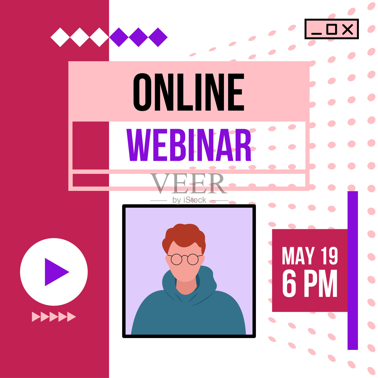 在线网络研讨会矢量模板。在线研讨会的模拟。在网络研讨会上为社交媒体做宣传。矢量图插画图片素材