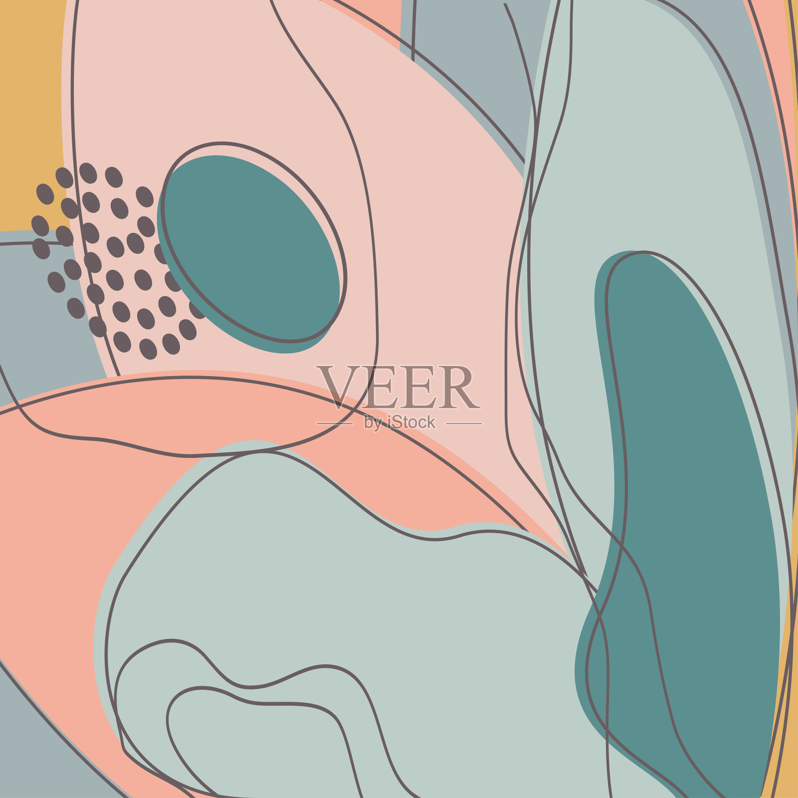 绘制彩色抽象形状。涂鸦花卉，花瓣线，点。现代新潮的春天图案背景。印刷，横幅，杂志，海报，矢量插图粉红色蓝色柔和的颜色插画图片素材