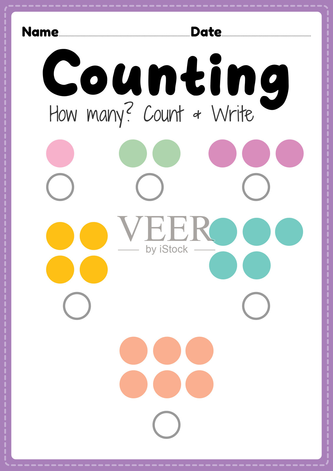 数数练习册、数学打印练习册，供学龄前和幼稚园儿童活动学习基本的数学数数和书写技巧。插画图片素材