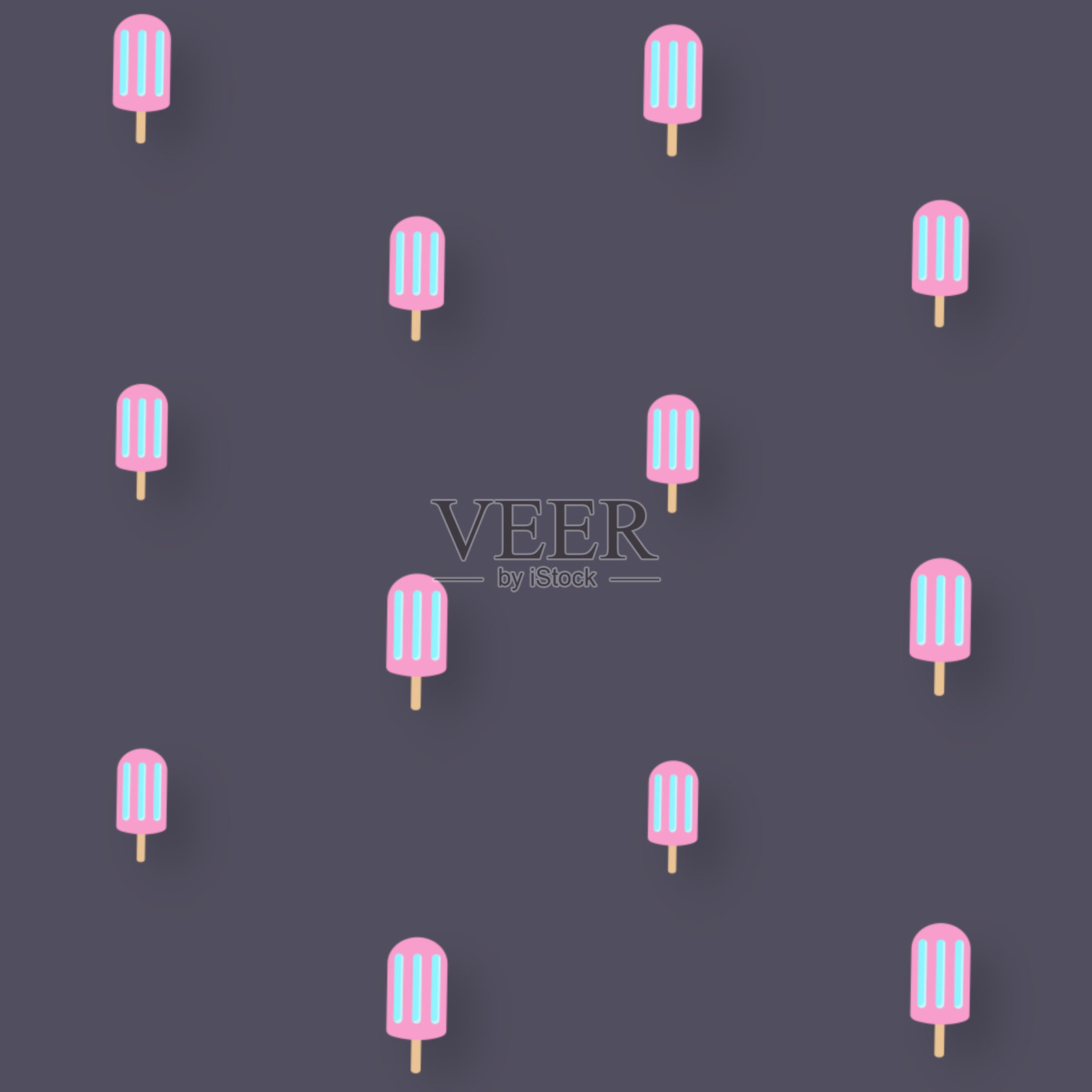 在灰色的背景上冰棒的彩色图案。无缝图案与冰淇淋。俯视图插画图片素材