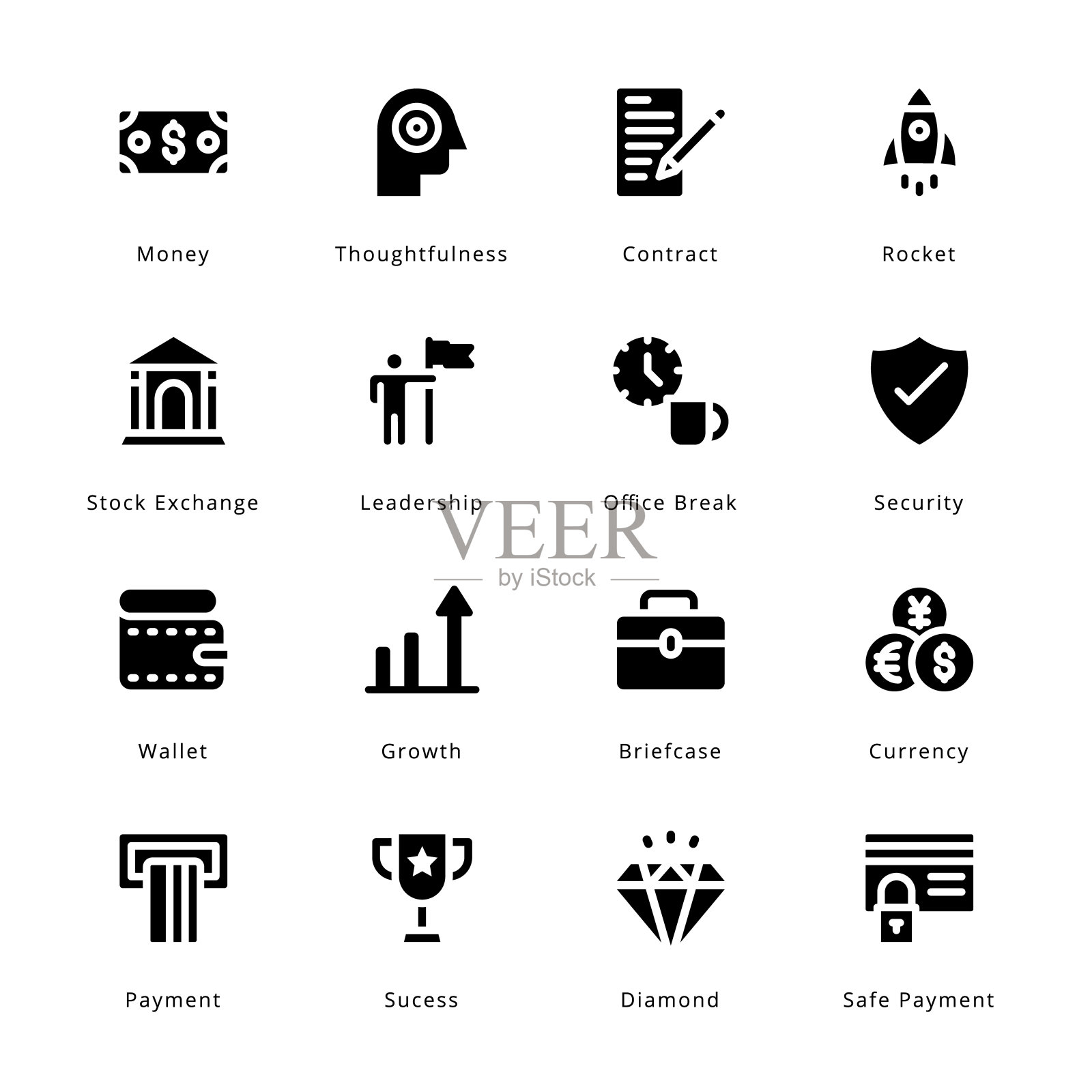 商业和办公室字形图标-固体，矢量图标素材