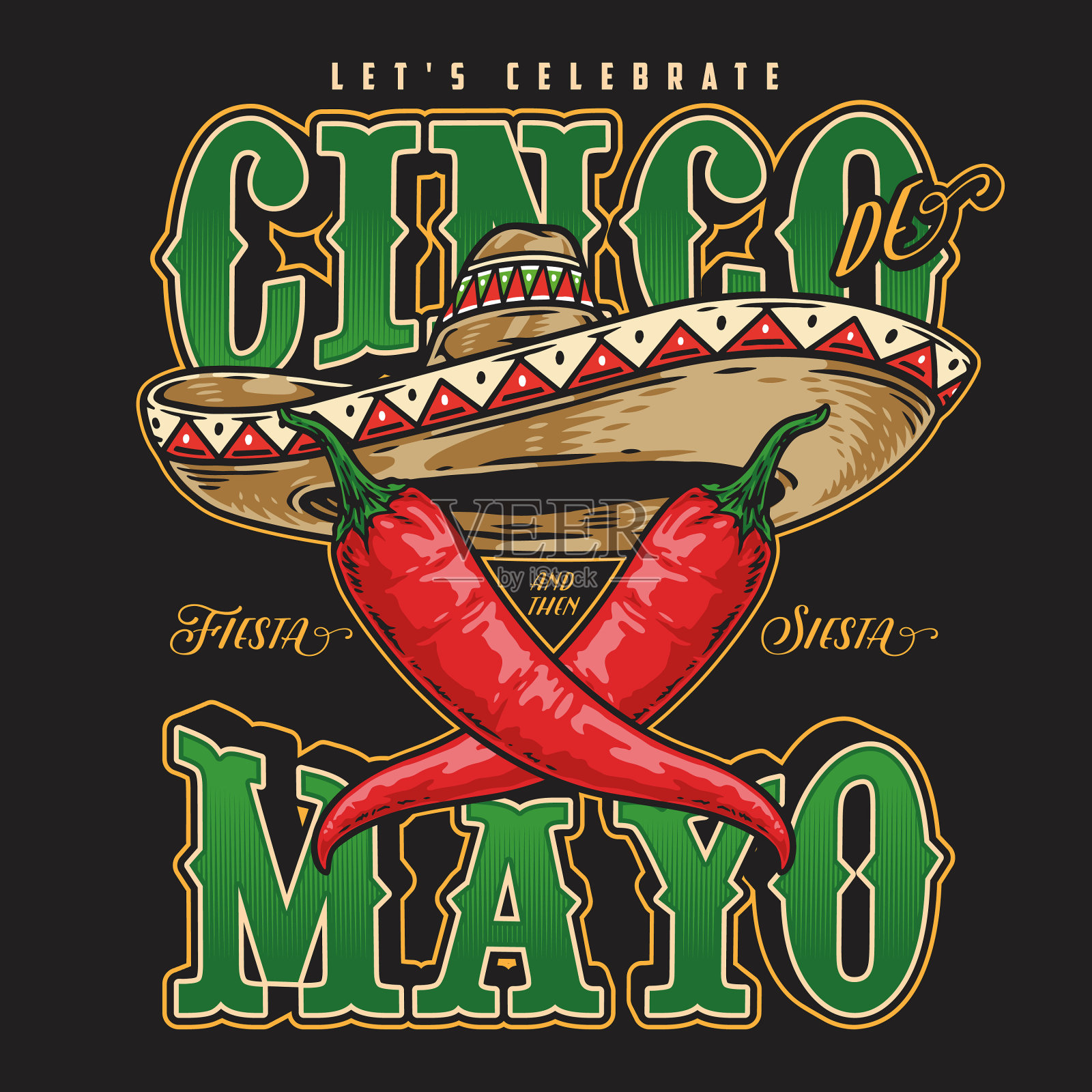墨西哥宽边帽和辣椒徽章插画图片素材