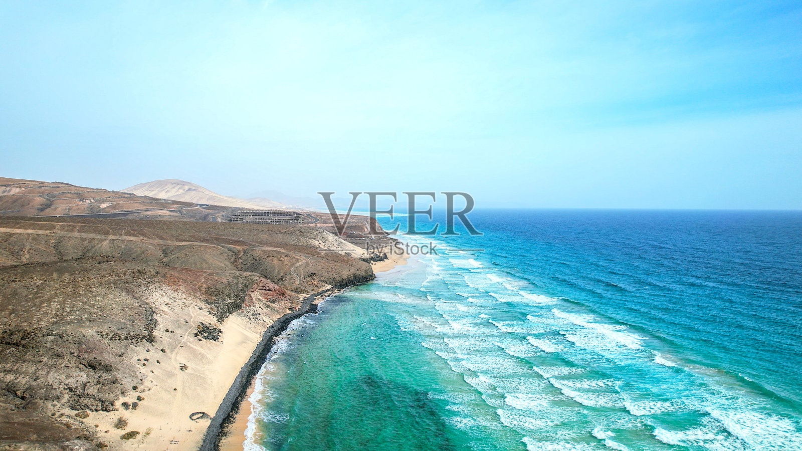 加那利群岛富埃特文图拉南部海滩的鸟瞰图照片摄影图片