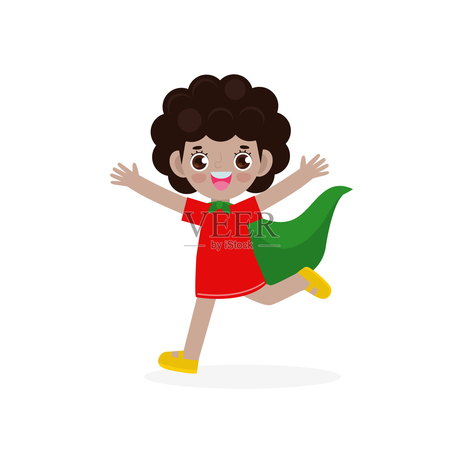 穿着漫画服装的儿童超级英雄的矢量插图，平坦孤立在白色背景上设计元素图片