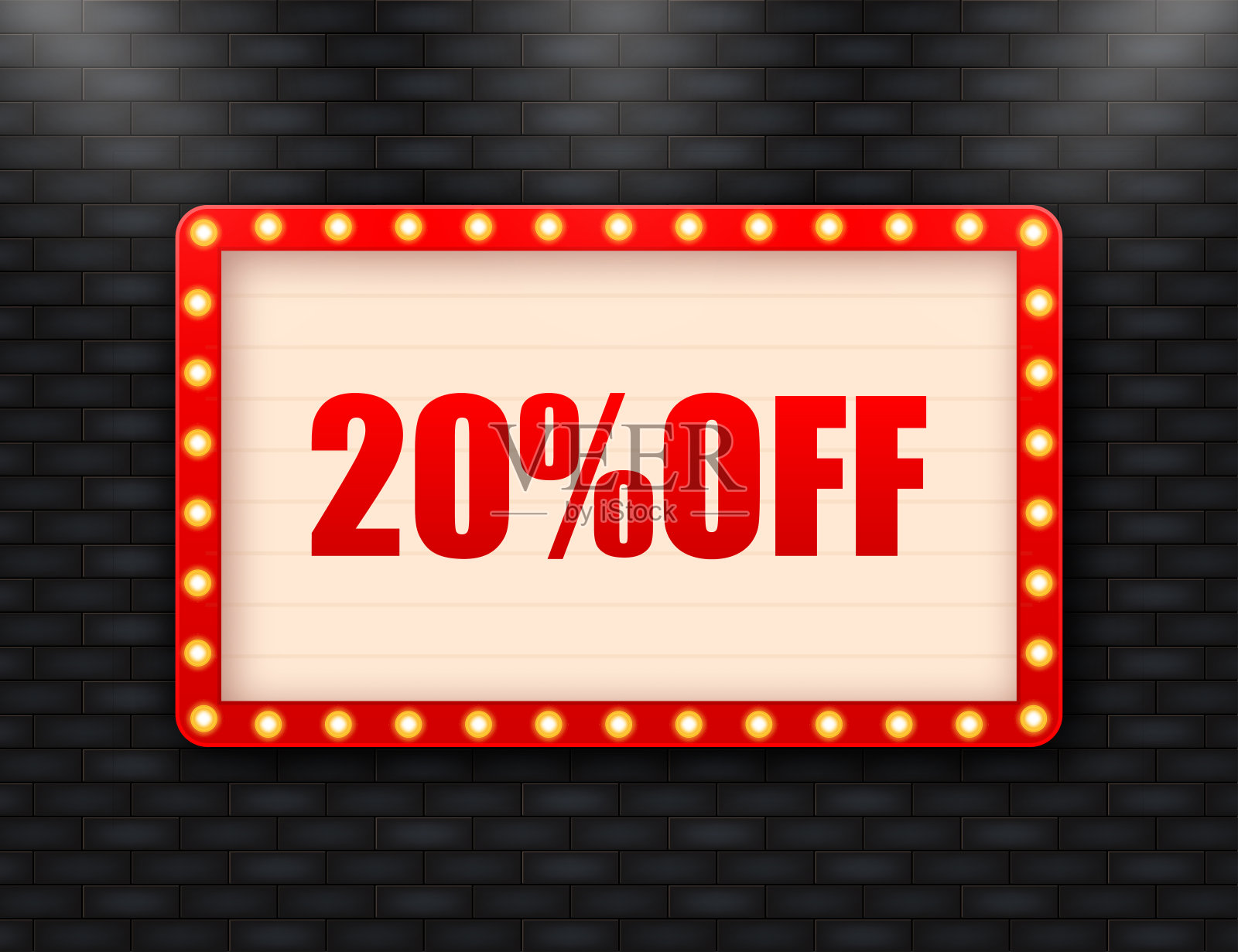 时尚平面广告20%折扣复古灯光徽章促销设计。海报徽章。业务设计。矢量图设计元素图片