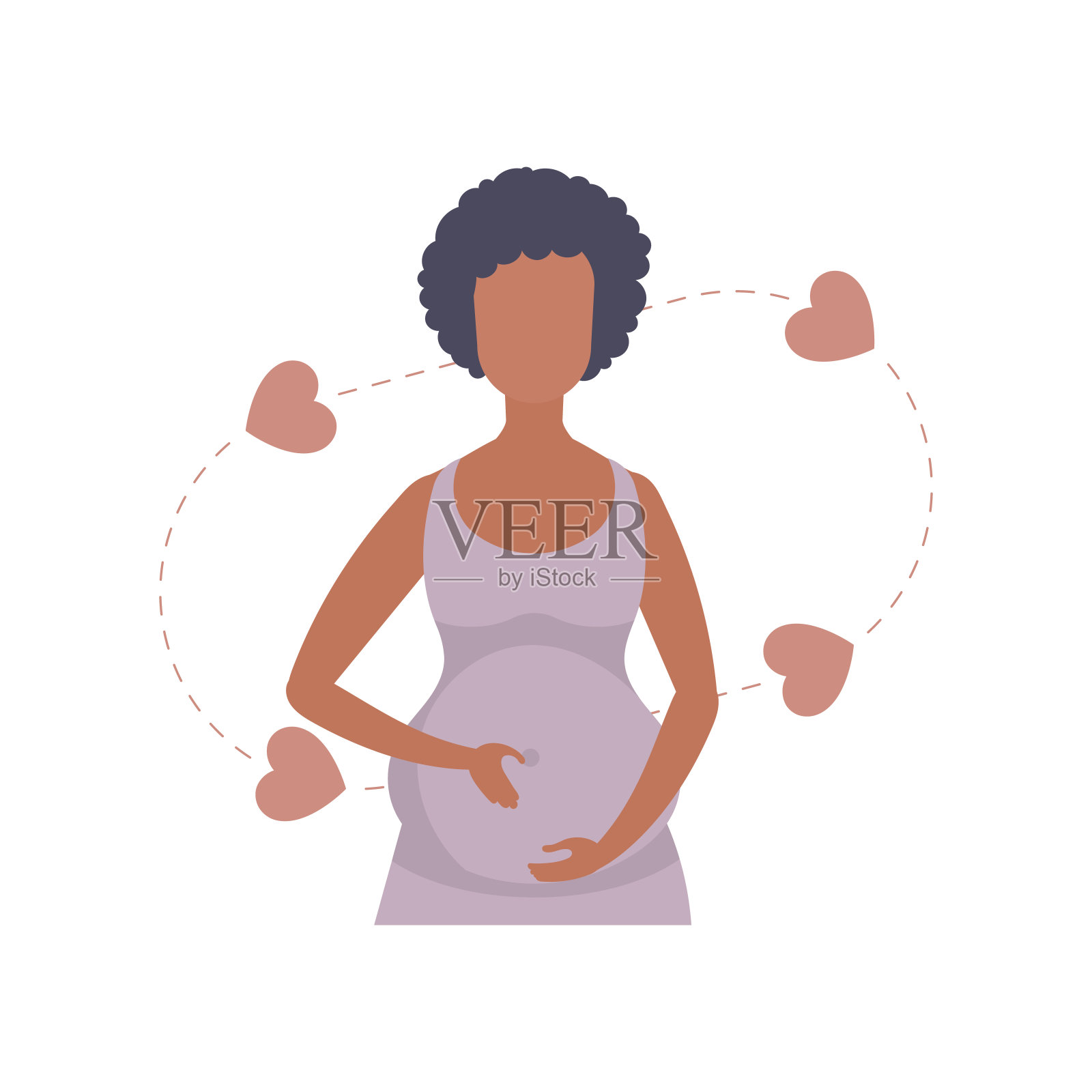 怀孕的女孩深情地抱着她的肚子。孤立的白色背景。矢量插图。插画图片素材