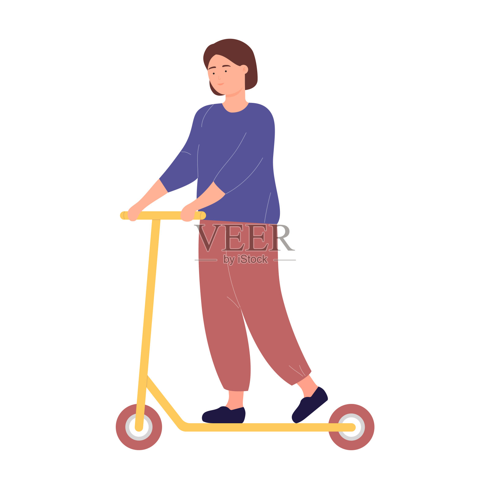 年轻可爱的女孩骑着环保电动滑板车插画图片素材