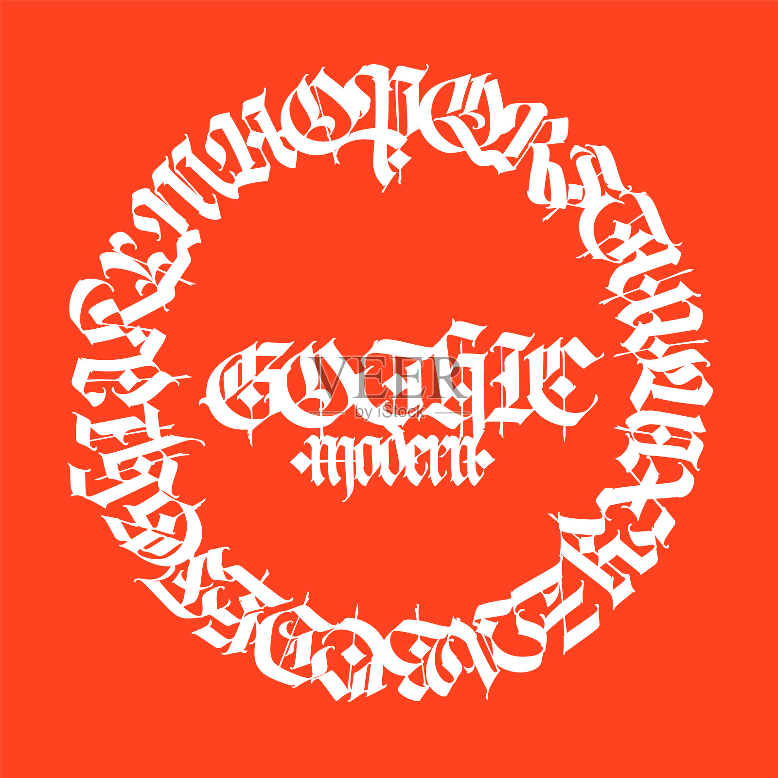 哥特式风格的图案、装饰。向量。哥特式古日耳曼字体。字母表。中世纪拉丁字母围成一个圈。书法和刻字。面料和包装设计。设计元素图片