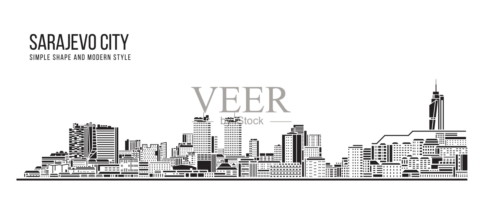 简单造型与现代风格的艺术矢量设计——萨拉热窝城插画图片素材