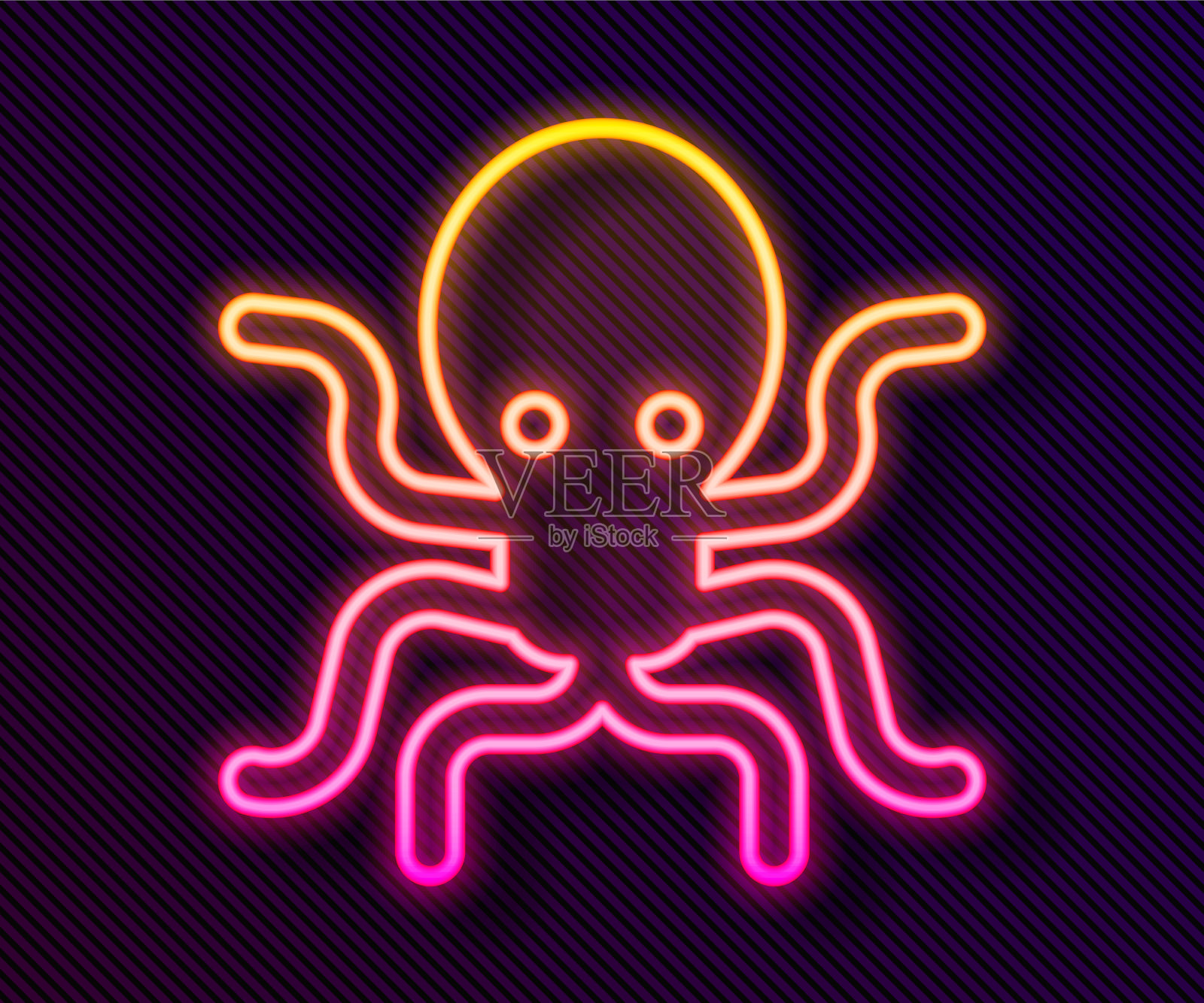 发光的霓虹灯线章鱼图标孤立在黑色上插画图片素材