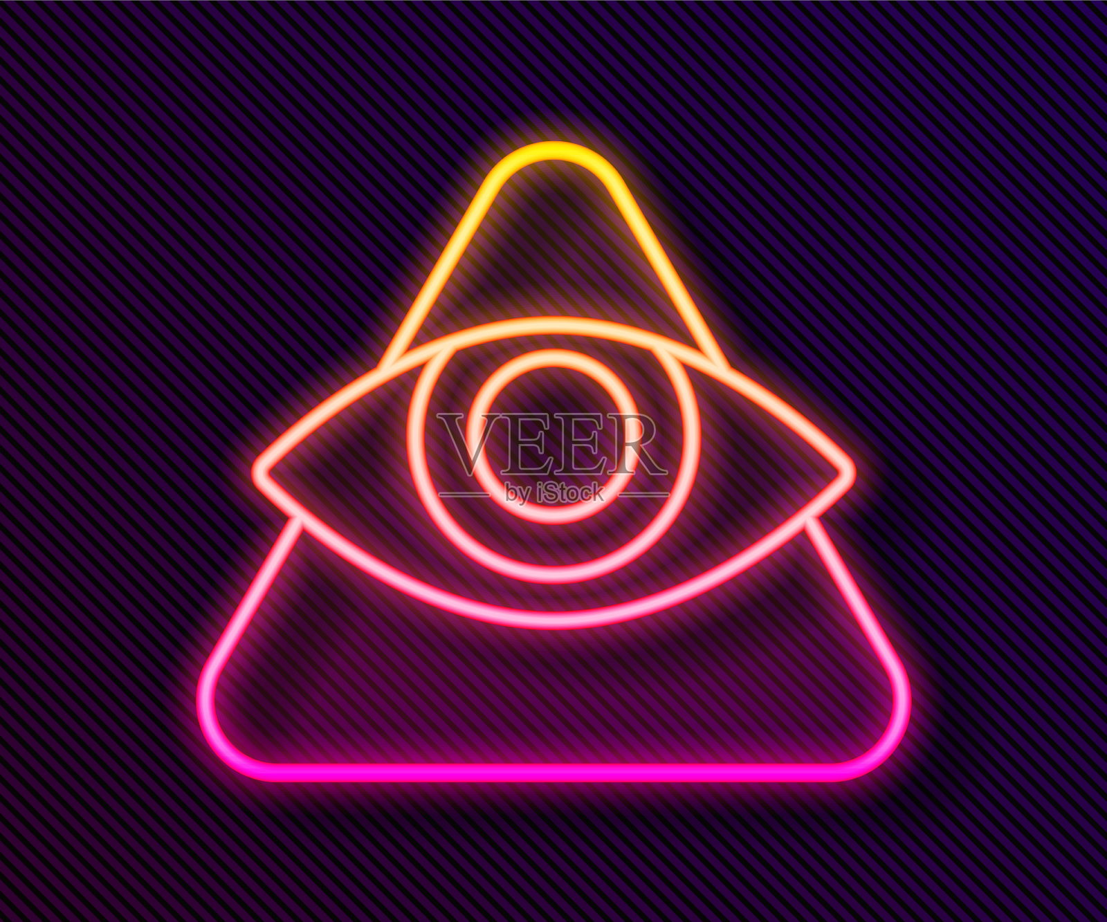 发光的霓虹灯线象征着石匠的全视之眼插画图片素材