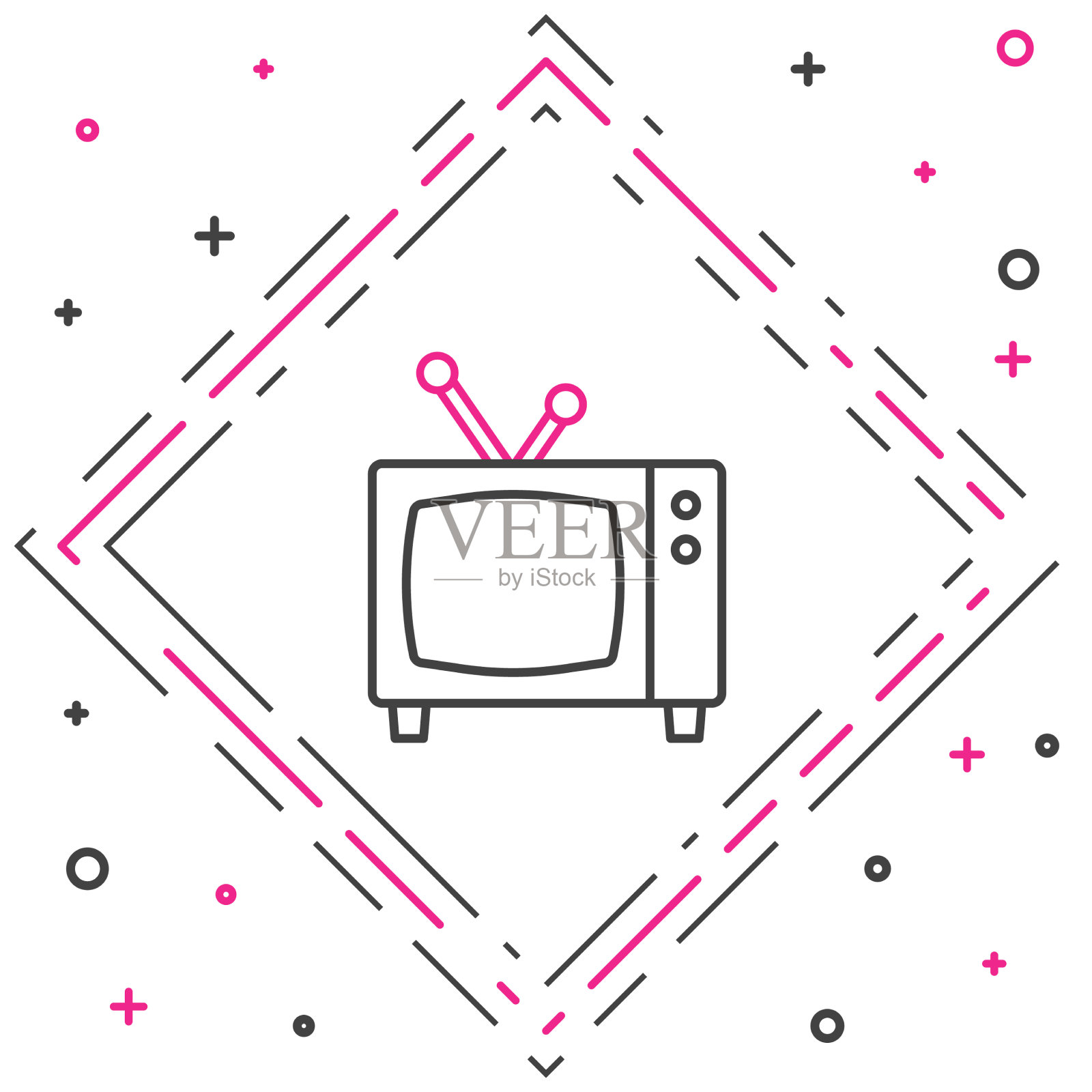 线复古电视图标孤立在白色背景插画图片素材