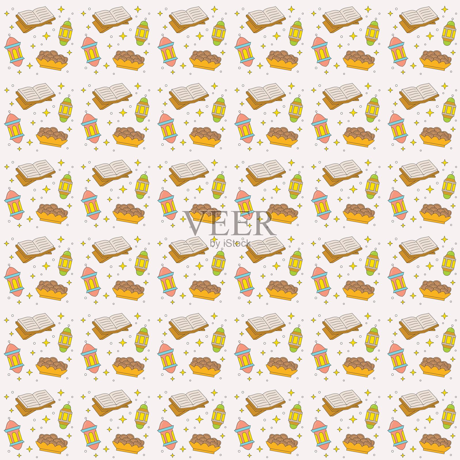 斋月涂鸦无缝图案矢量设计插画图片素材