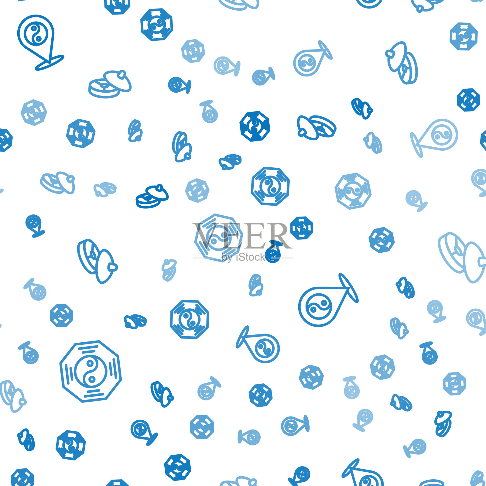 设置阴阳符号和中国茶道线图标素材