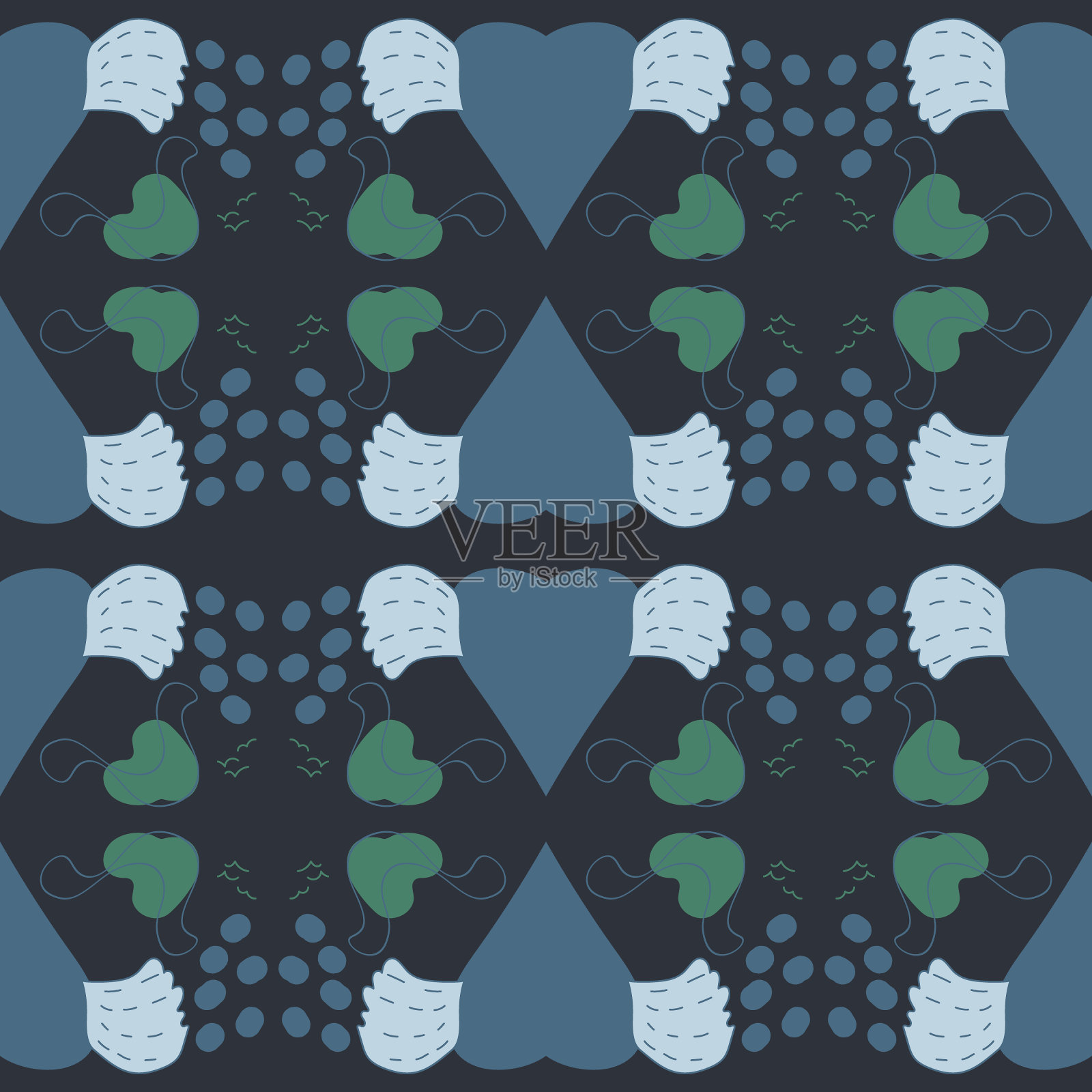 无缝模式。心形与翅膀和抽象简单的形状元素插画图片素材