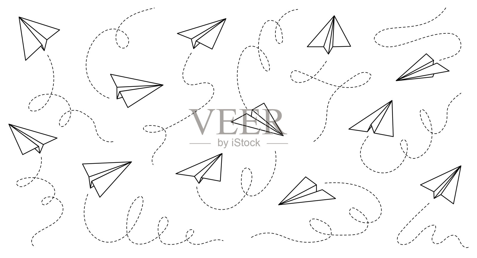 纸飞机矢量图标。涂鸦大纲插画图片素材