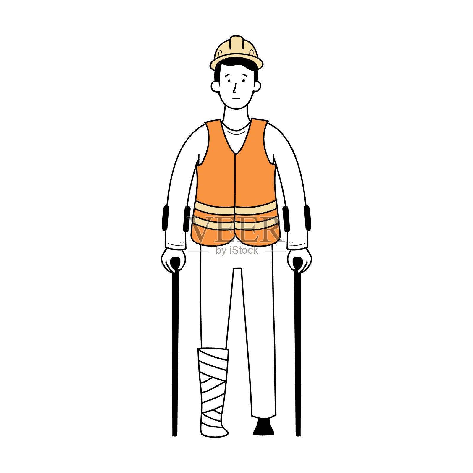 腿部受伤缠绷带的工人插画图片素材