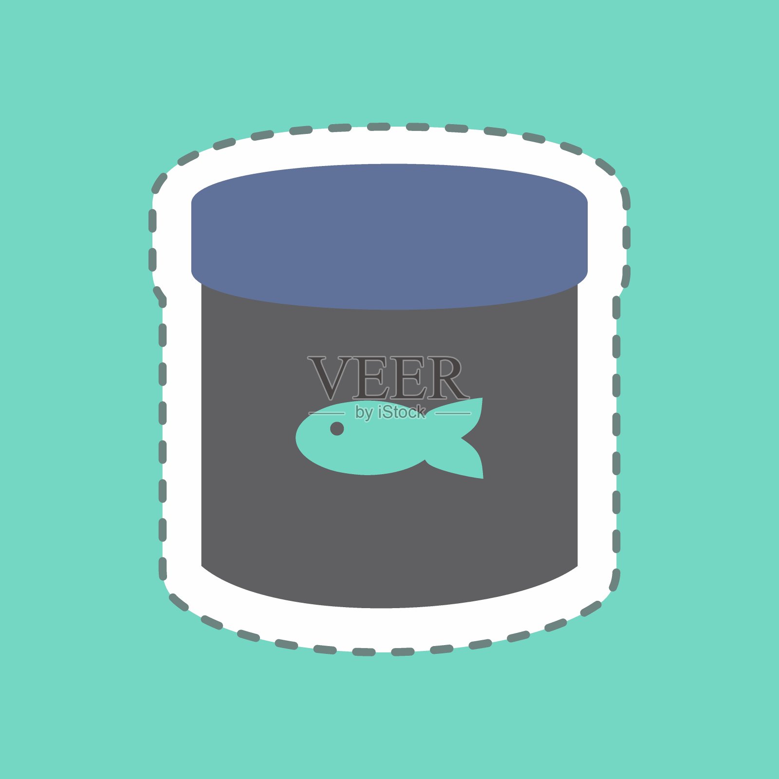 贴纸罐头鱼食品-线切割-简单的插图，可编辑的笔画插画图片素材