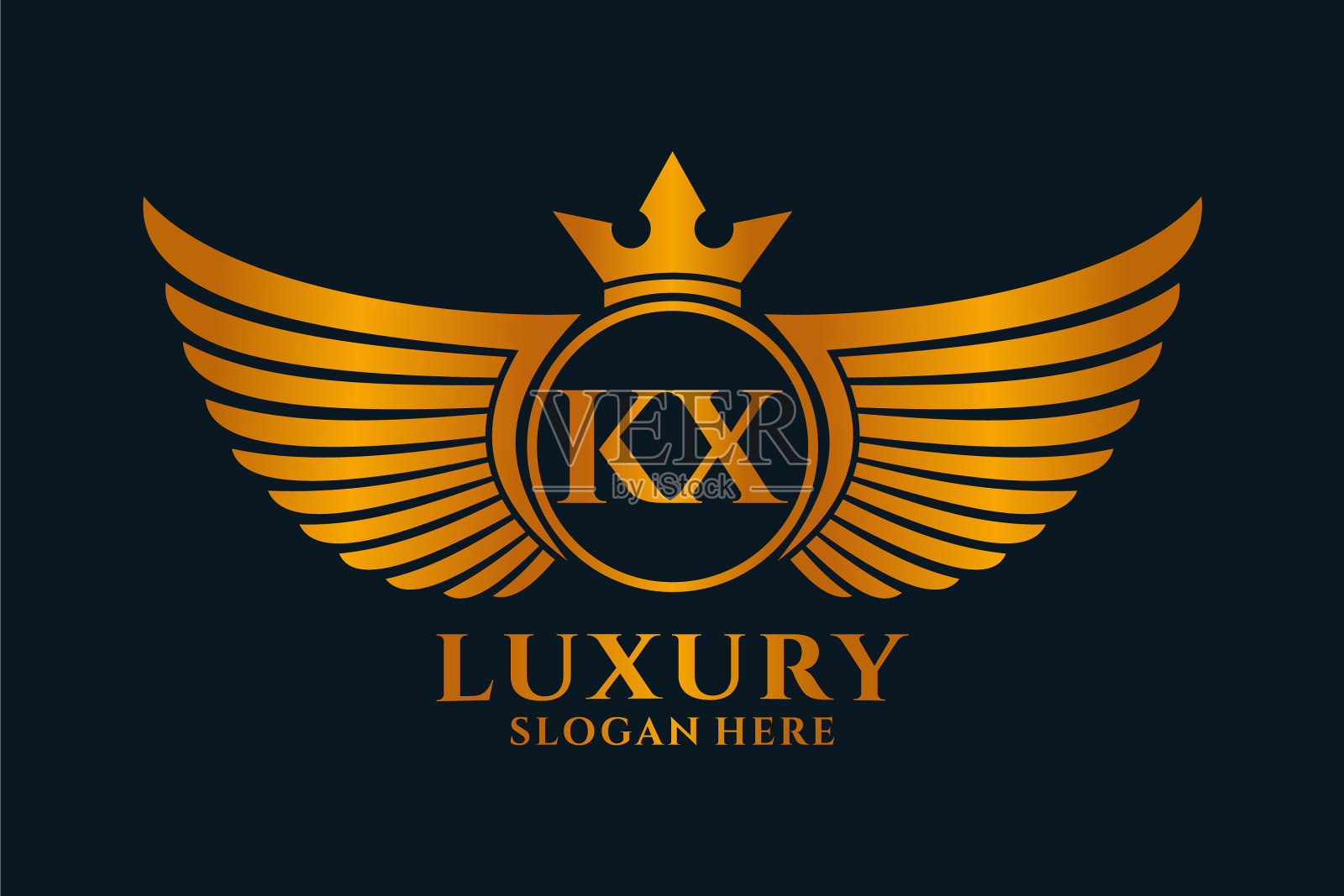 豪华皇家翼字kx冠金色标志插画图片素材