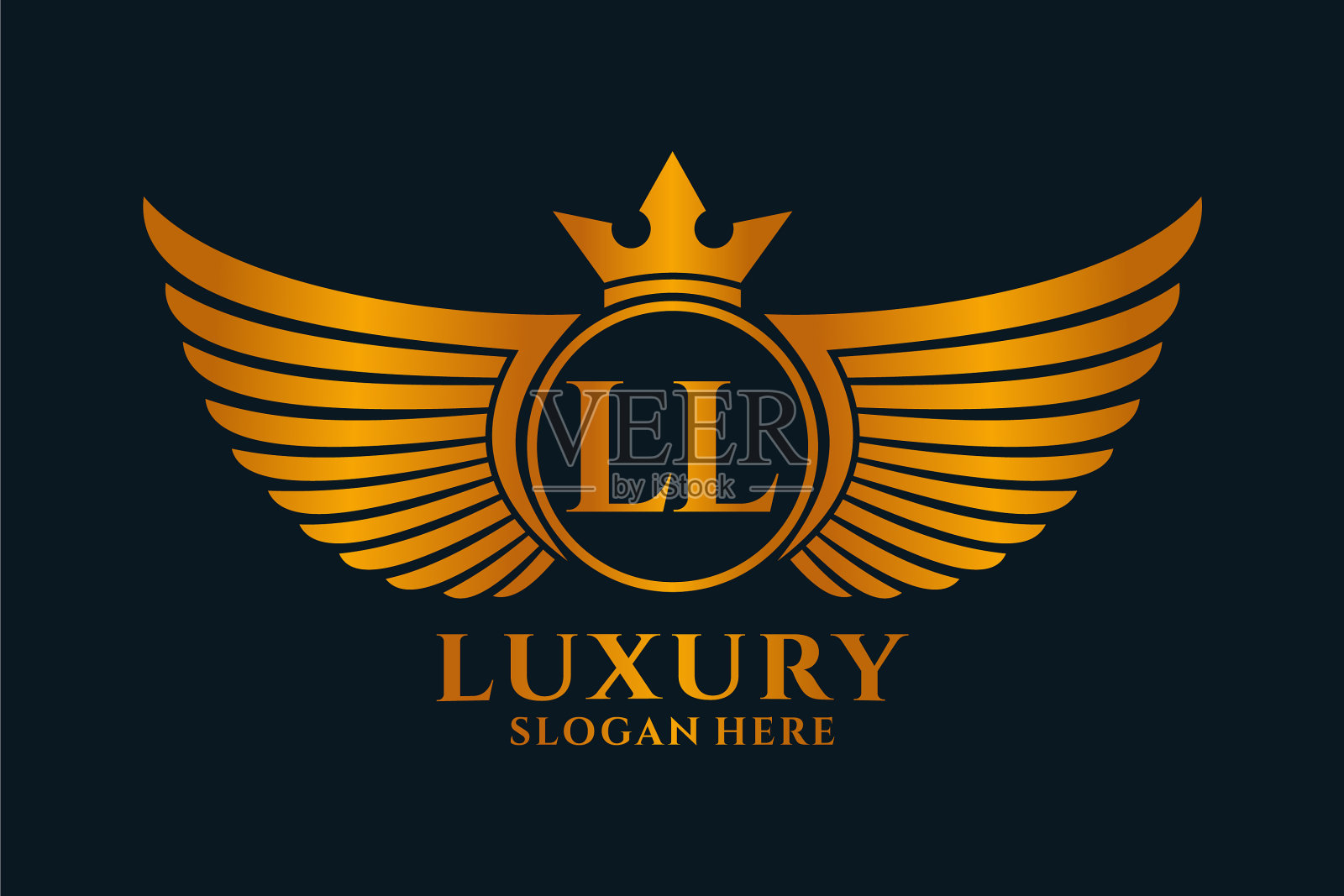 豪华皇家翼字将冠金色标志插画图片素材