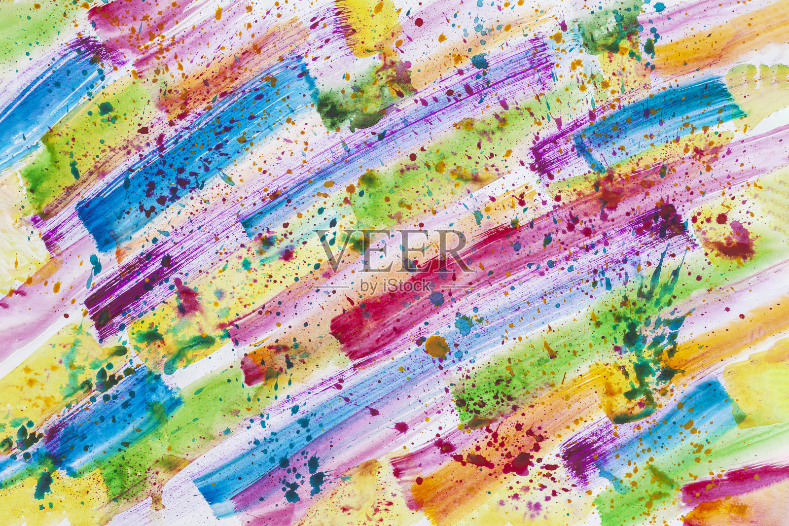 彩虹水彩笔画，线条在纸上的背景，明亮的纹理插画图片素材