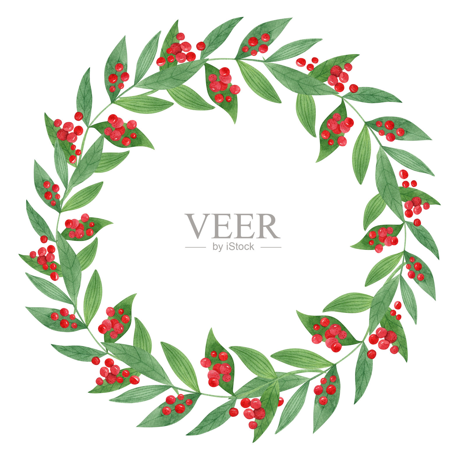 水彩咖啡枝桠的花环插画图片素材