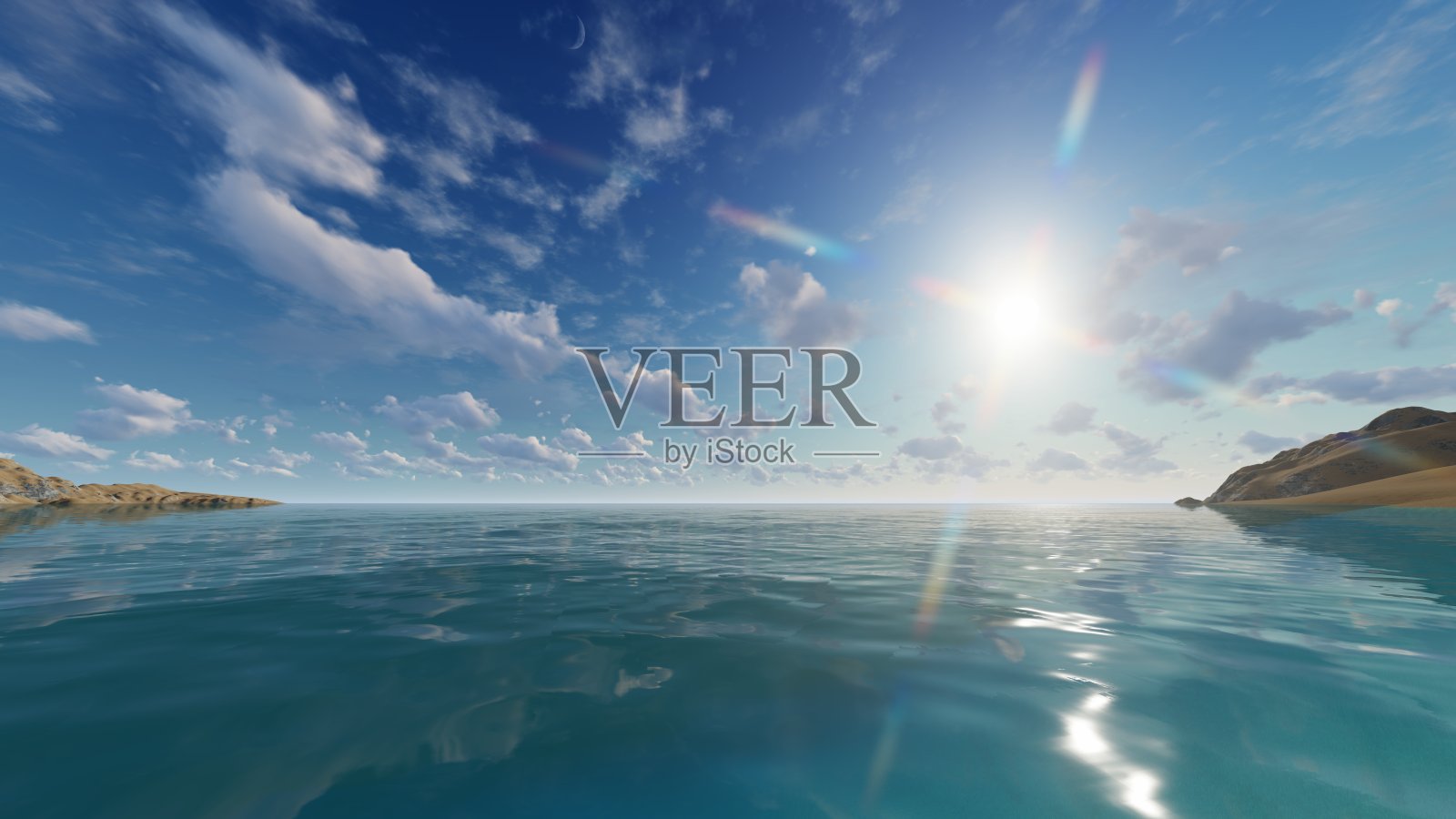 阳光明媚的日子里美丽的蓝色海洋照片摄影图片