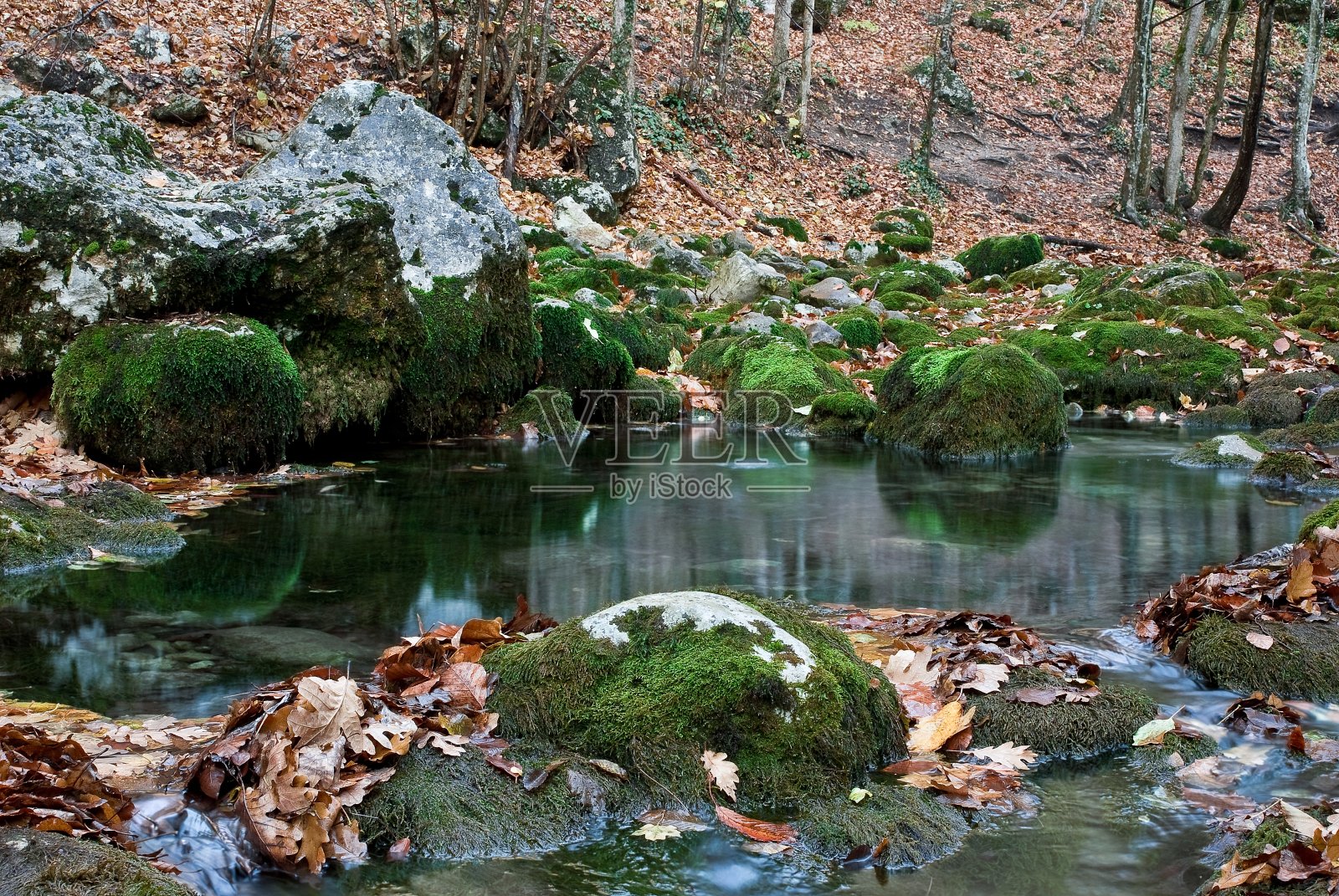 秋天峡谷中的河流照片摄影图片