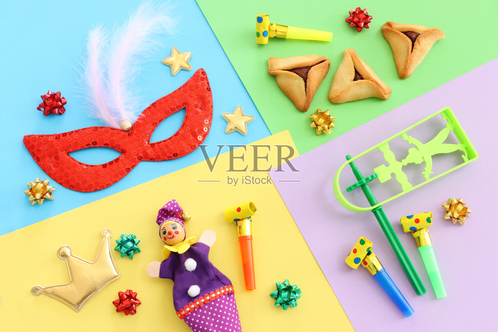 普林节庆祝概念(犹太狂欢节假日)以五彩缤纷为背景照片摄影图片