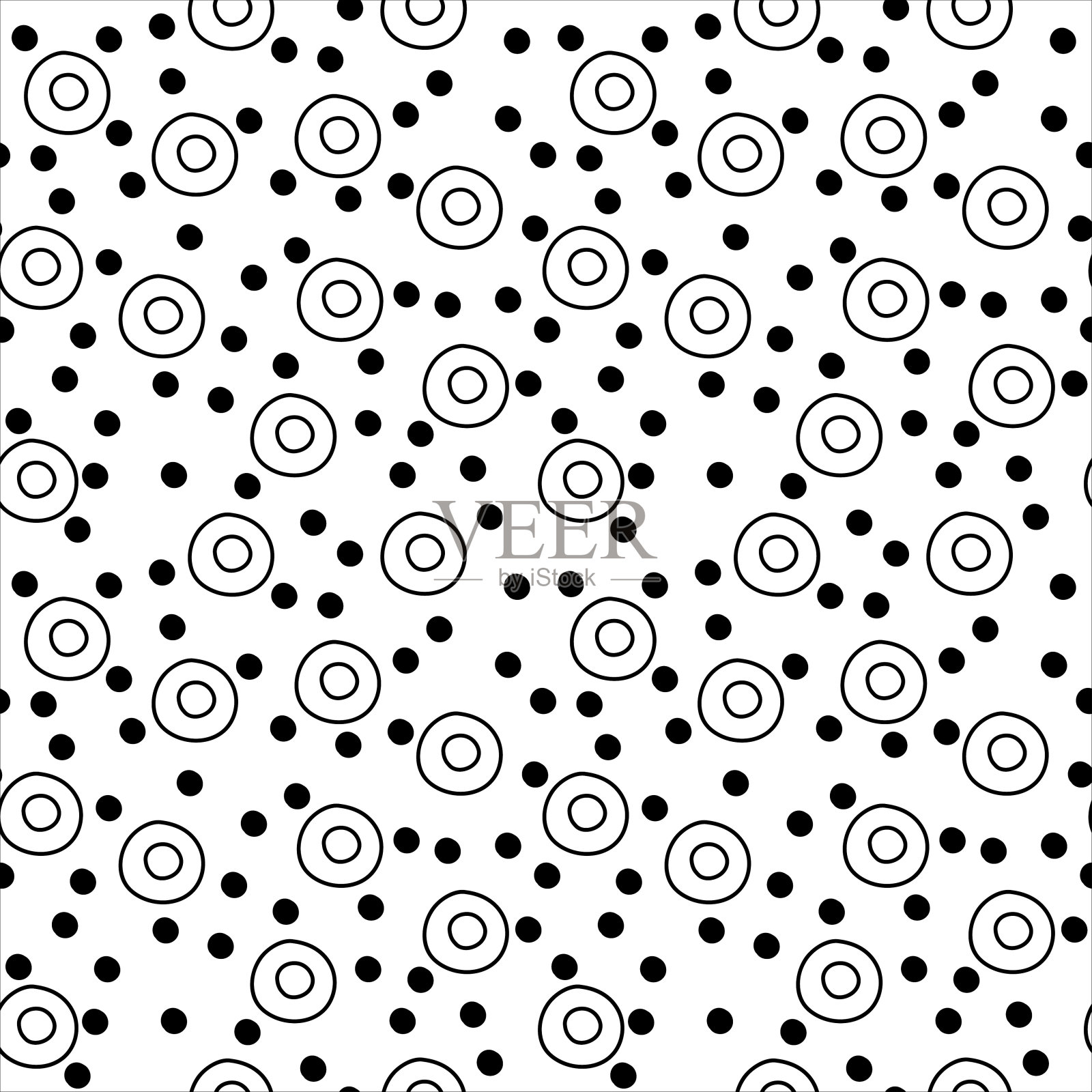 手绘无缝图案与圆和点，黑白纹理。插画图片素材
