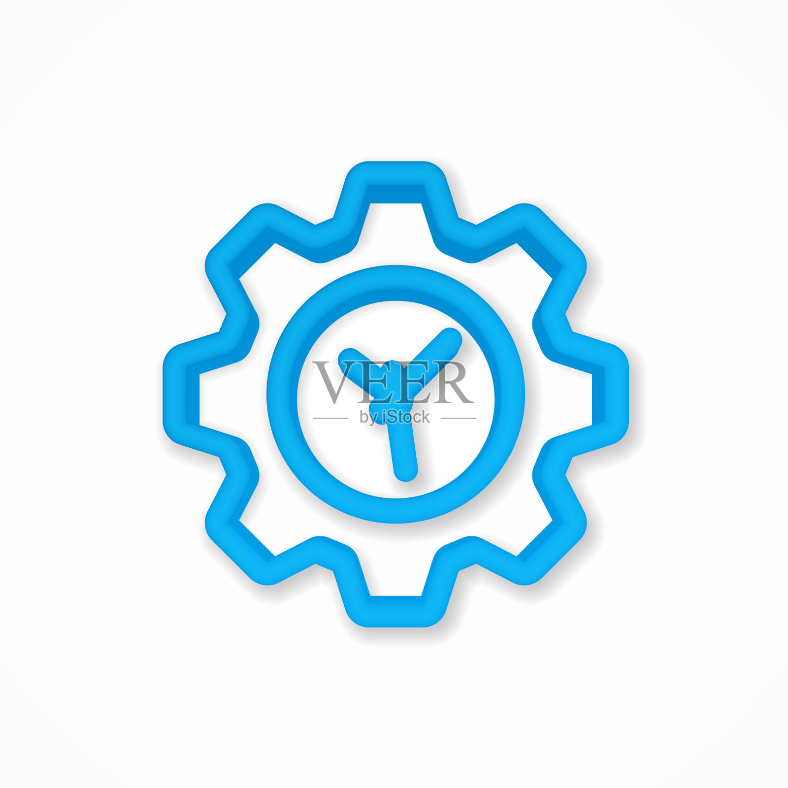 时间设置，时钟齿轮逼真的图标。三维线矢量插图。俯视图图标素材