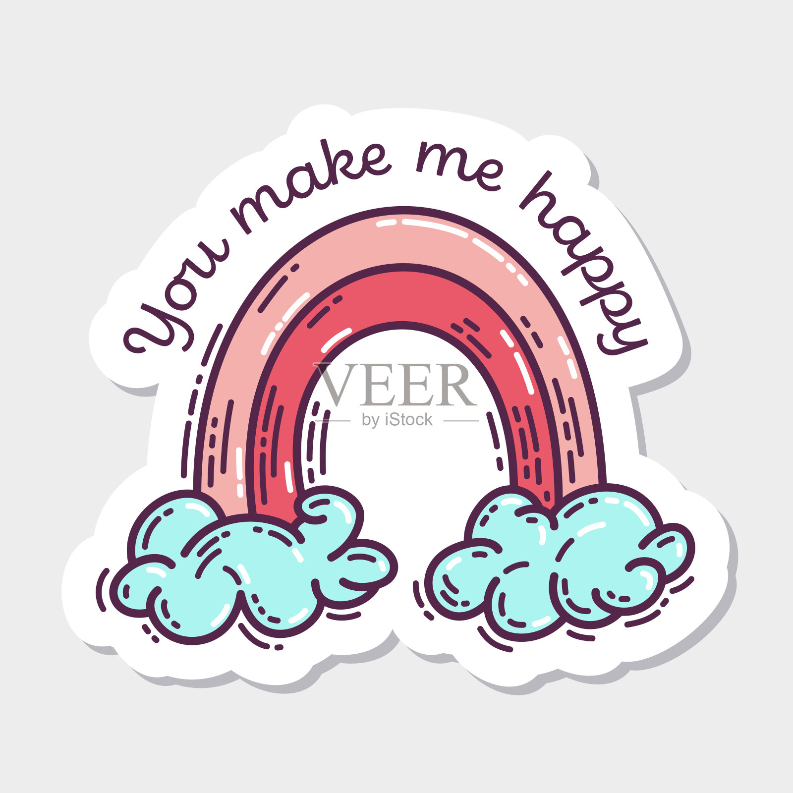 多彩情人节涂鸦风格手绘贴纸，简单雕刻复古效果和报价插画图片素材