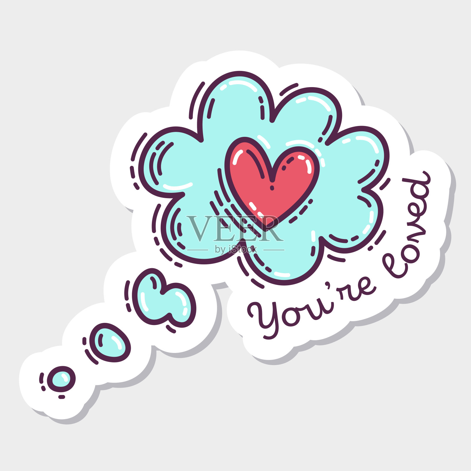 多彩情人节涂鸦风格手绘贴纸，简单雕刻复古效果和报价设计元素图片