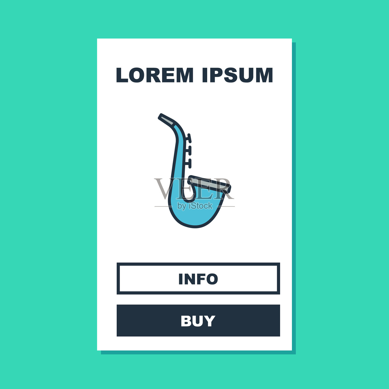 填充轮廓乐器萨克斯管图标孤立在绿松石背景。向量插画图片素材