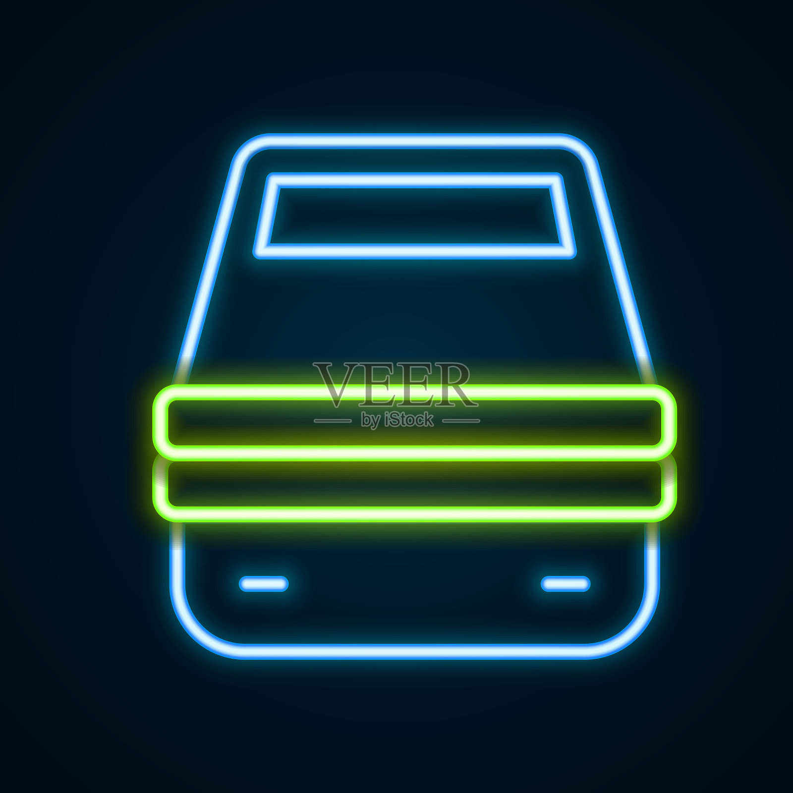 发光的霓虹灯线午餐盒图标孤立在黑色背景上。色彩斑斓的轮廓的概念。向量插画图片素材