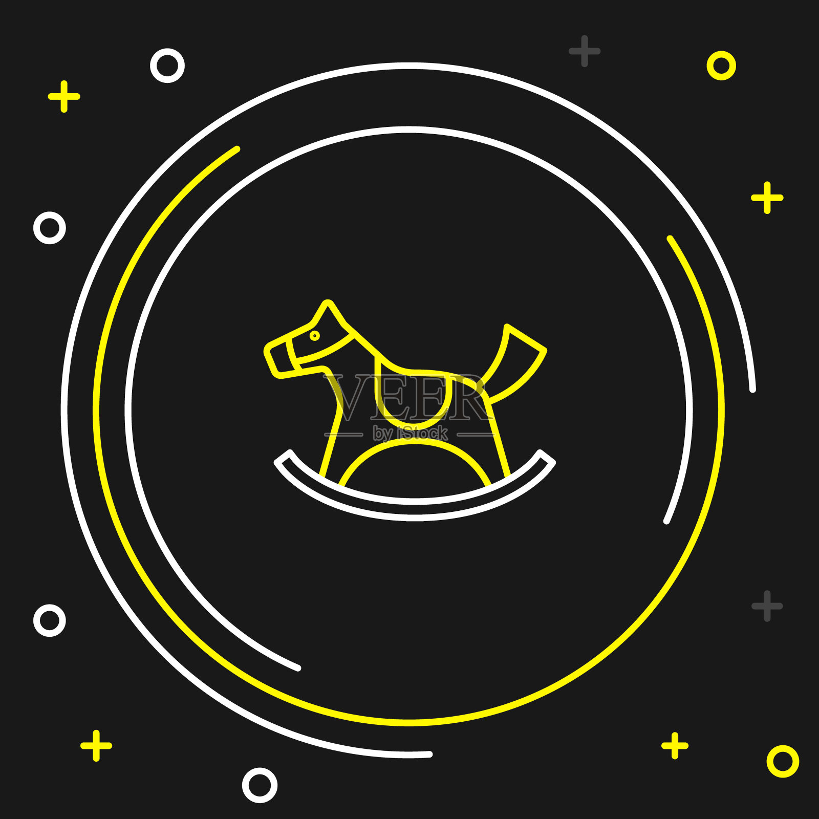 线木马在马鞍秋千为儿童图标孤立在黑色背景。色彩斑斓的轮廓的概念。向量插画图片素材