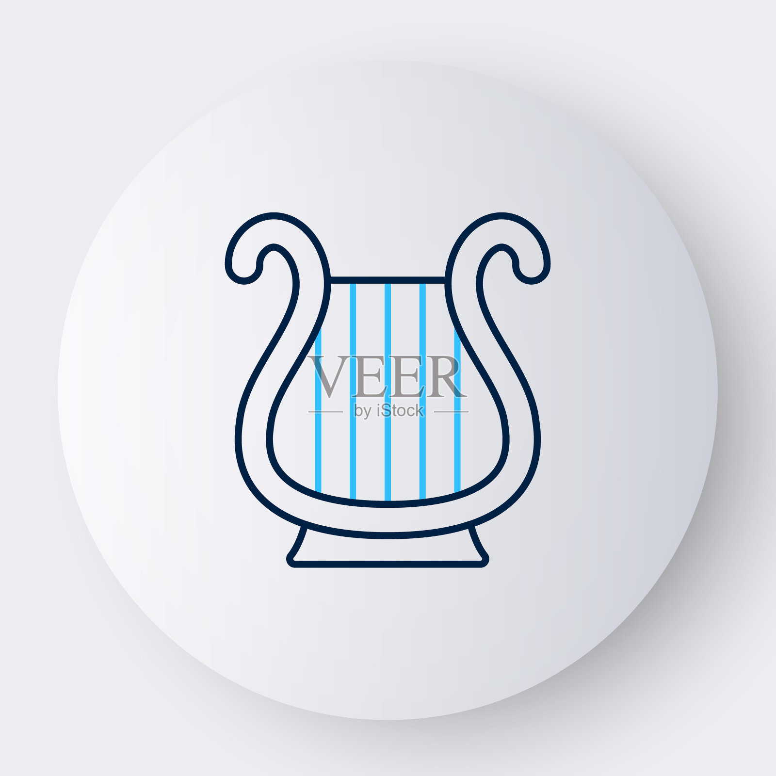 线古希腊竖琴图标孤立在白色背景上。古典乐器，管弦乐队弦乐器的声学元素。色彩斑斓的轮廓的概念。向量插画图片素材