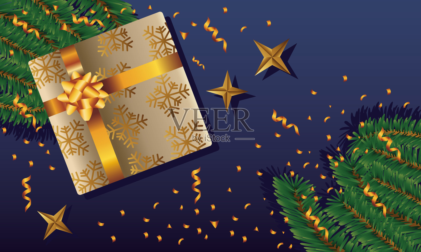金色礼品圣诞快乐庆祝插画图片素材
