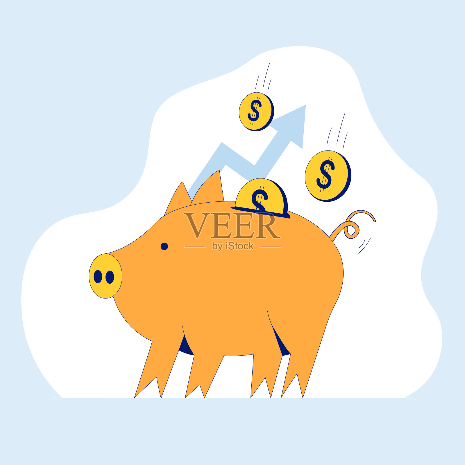 储蓄罐里装满了金币。货币储蓄、投资、金融、银行存款的概念。矢量插图，网络，社交媒体。插画图片素材