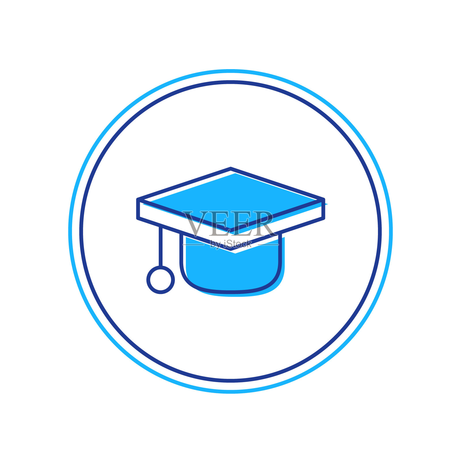 填充轮廓毕业帽图标孤立在白色背景上。毕业帽与流苏图标。向量插画图片素材