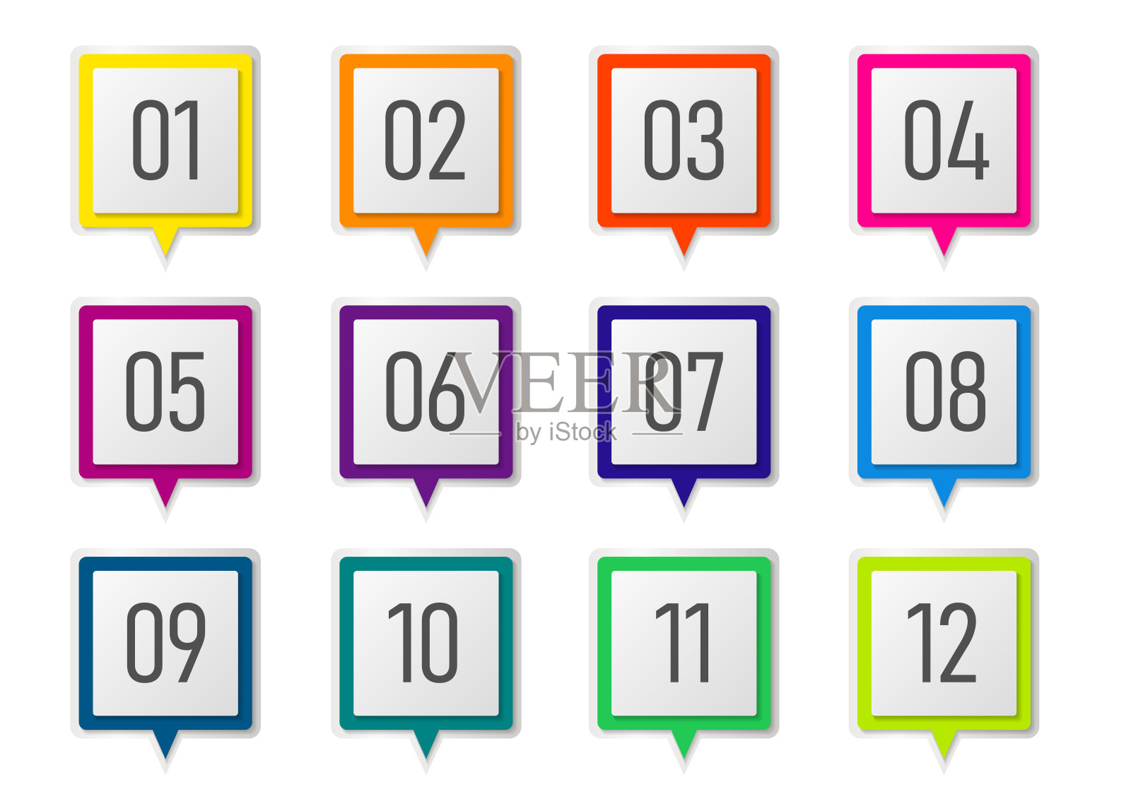 可用于信息图形的1到12个数字正方形图标集图标素材