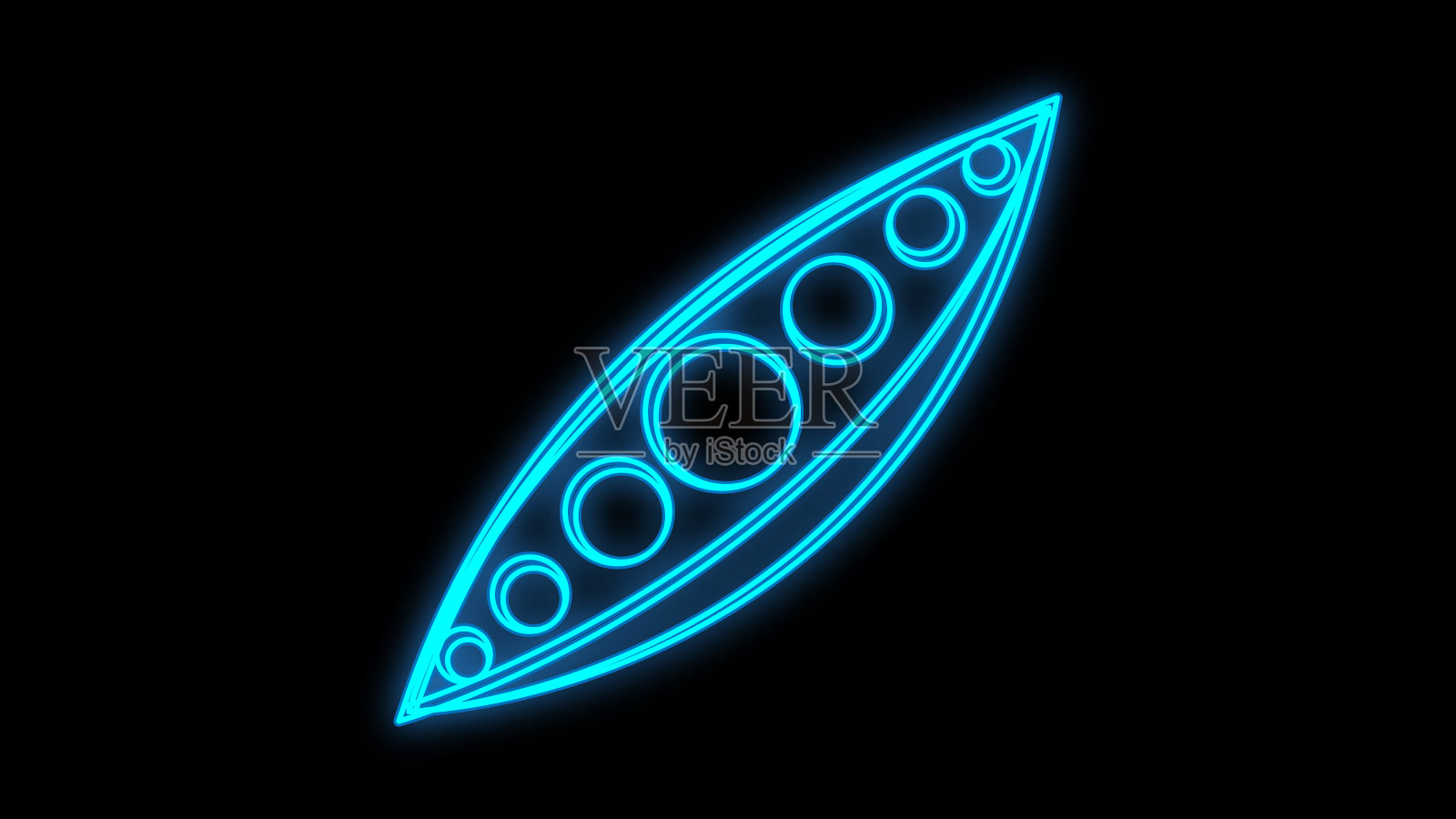 豌豆在一个黑色的背景，矢量插图。霓虹灯蓝，豌豆画招牌，蔬菜店装饰，霓虹灯照明。时尚的设计，复古的霓虹灯插画图片素材