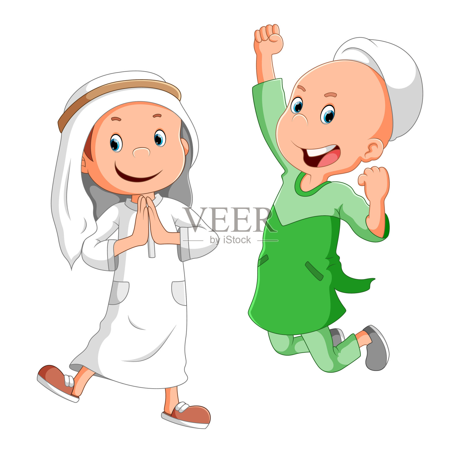 两个男孩在庆祝斋月和开斋节设计元素图片