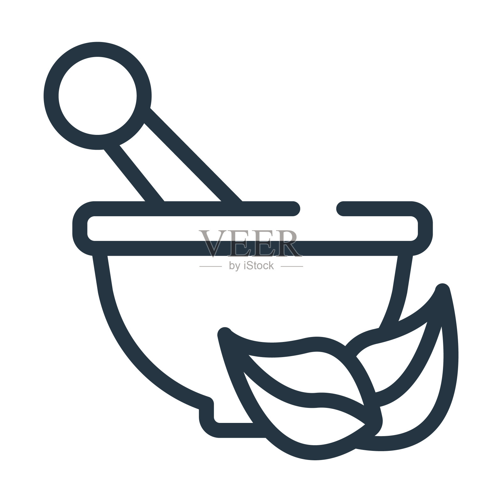 药臼细线图标。医学上，自然线性图标从终极符号概念孤立的轮廓符号。矢量插图符号元素的网页设计和应用程序。插画图片素材